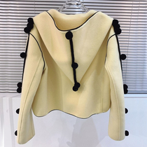  2021 new spring design sense niche top hooded Korean version of the small fragrance woolen jacket female spring and autumn wild