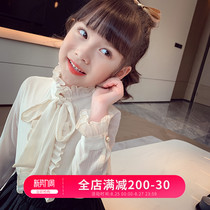  Girls  shirts spring and autumn 2021 new western style French bow childrens shirts Korean version of the little girl long-sleeved top