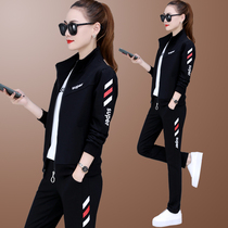 Age-reduced foreign casual wear sports suit womens three-piece set 2021 spring and autumn size ladies running sweater black