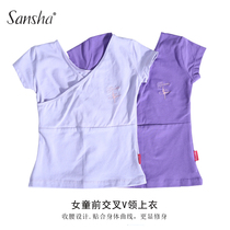 Sansha Sansha girls ballet dance dress front cross V-neck short sleeve shirt slim body suit