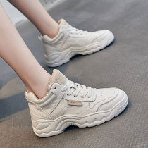 Tide brand thick-bottom high leather high-help small white shoes women 2021 new autumn and winter Korean version of Joker sports dad shoes