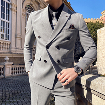 Suit mens suit summer trend groom wedding dress double-breasted suit men Business casual professional dress
