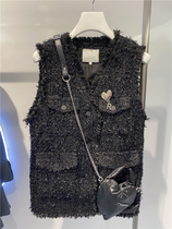 2021 autumn new fashion chain doll v Collar Tweed shiny silk knitted sleeveless vest jacket