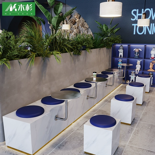 Интернет -знаменитость Ins Industry Style Milk Tea Shop Cafe Wall Booth Desfa Dessert Shop Стол и стул из нержавеющей стали.
