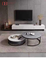 Italian light luxury Rock Board coffee table simple modern small apartment round coffee table TV cabinet combination living room marble