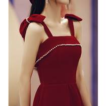 Suspender toast dress bride summer thin section small burgundy wedding dress women can usually wear back door short section