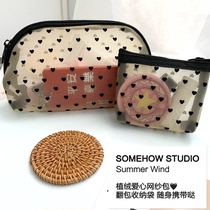 ins mesh love large-capacity storage bag portable small lipstick girls wash cosmetics storage bag