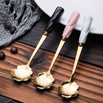Household Japanese gold cherry blossom coffee spoon small creative cute exquisite long handle petal dessert mixing spoon Ceramic