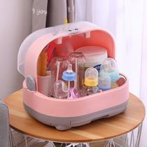 Baby bottle storage box portable dustproof with lid drain drying rack baby supplies tableware storage box