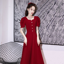 Toast dress The bride returns to the door Casual summer wine red dress can usually be worn engagement wedding small evening dress female