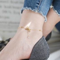 Chow Tai Fook Huanmei 2021 new non-fading gold bow tassel Crystal anklet female senior cold wind simple