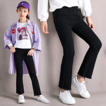 Girls spring and autumn black elastic denim bell pants fashion Childrens pants in big children thin casual trousers tide