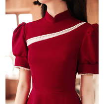 Toast dress Bridal Cheongsam burgundy engagement dress Small man can usually wear wedding Chinese style back door summer woman