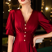 Toast dress Bride summer wine red can usually be worn to thank you dinner small engagement dress return dress female