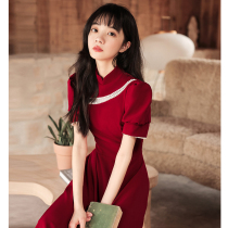 Toast Bridal Cheongsam Wine Red betrothed gown The little guy can wear a wedding Chinese back door female summer