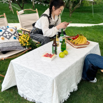 ins wind advanced senses outdoor table cloth white table cloth rectangular tea table cloth camping wild cooking with gaib
