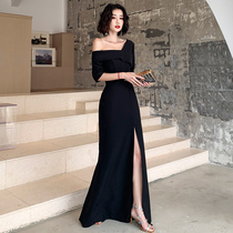 Black evening dress 2021 explosive style usually can wear banquet temperament light luxury high-end socialite host dress female
