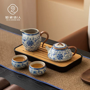 青花双喜懺纏枝蓮茶壺 茶道具 香道具 装飾品 工芸品 美術品 置物 茶器/茶道具 飾茶壺（飾壺）】 仁清写し 藤 菁宝作（口覆仕服