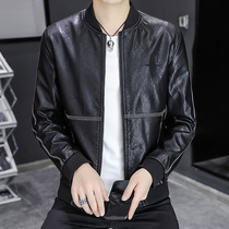 Autumn and winter stand collar puleather jacket mens slim style trend baseball collar motorcycle jacket short leather clothing new mens clothing