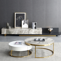 Italian full rock board TV cabinet tea table combination light luxury minimalist simple retractable floor cabinet small household coffee table living room