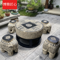 Outdoor tables and chairs courtyard tea tables leisure old shoes and stools outdoor balconies imitation stone tables stone stools elephant stools