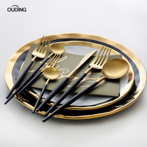 OUDING Joker black gold knife and fork stainless steel knife and fork spoon West tableware fork long handle spoon steak knife and fork spoon