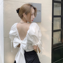 Square Collar Bow Top Irregular Ruffle Skirt Short Skirt Womens casual Fashion Two-piece suit Summer