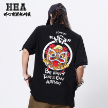 HEA national quintessence lion dance happy simple fearless original design lion embroidery craft short sleeve T-shirt polo shirt