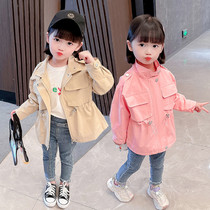 Girls spring and autumn windbreaker jacket 2021 new foreign style female baby childrens zipper shirt childrens clothing Korean version 1-7 years old
