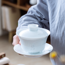 Dehua white porcelain household cover bowl tea set size and size ceramic Sansai cup tea bowl white custom logo enterprise