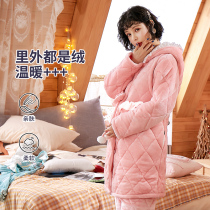 Pregnancy color pregnant women home clothes set autumn and winter thickened cute bow lace hooded post-natal Moon clothes