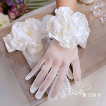 Shara new super fairy White French big flower bow bride soft gauze gloves photo studio sample hand accessories