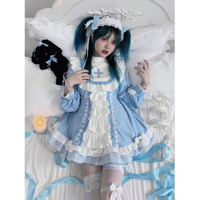 taobao agent [Spike for the spot] Gothic lolita blue and white dress female dress Lolita small light LO skirt