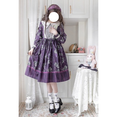 taobao agent Purple elegant dress, Lolita style, long sleeve, Lolita OP