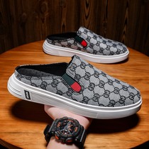 One pedal lazy shoes 2021 summer new 45 mens shoes half canvas shoes large size 46 old Beijing cloth shoes