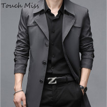 TOUCH MISS mid-length windbreaker mens autumn new British style suit collar plus size business casual jacket