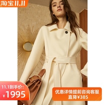 riz milky white double-sided cashmere coat womens long slim slim thin woolen jacket high-end 100 high-grade wool