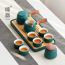 Zhenji black pottery kung fu tea set home simple water storage type dry bubble tea tray Japanese side pot gift box