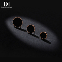 South Korean Jane about small black titanium steel earrings female round earrings 2023 new wave plated rose gold temperament earrings
