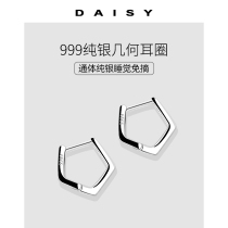 2023 new tide geometric earrings female ins minimalist fashion temperament small 999 silver earrings 100 lap pure silver earrings