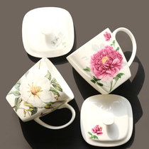 2-pack bone China mug with lid Lead-free ceramic lid cup Square large capacity cup with water cup set