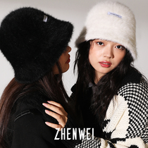 Labeling rabbit fishermans hat female winter cover face face small bucket hat white plush fishermans hat hairy basin hat female