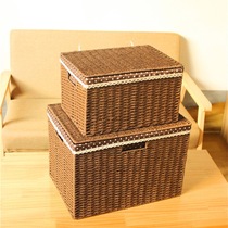 Clothes woven storage basket with lid imitation rattan basket sundries storage box Clothes storage box straw storage box large