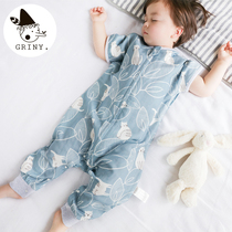 Griny sleeping bag baby spring and summer thin bamboo cotton yarn cloth split leg baby short sleeve Childrens air-conditioned room anti-kick quilt