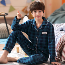 Spring and autumn teen pajama boys 12-15 years old long-sleeved junior high school students in the middle of the big boy cotton thin housewear