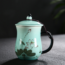 Zhonghe celadon hand-painted mug ceramic with lid filter tea cup office Cup home hand Cup Cup Cup