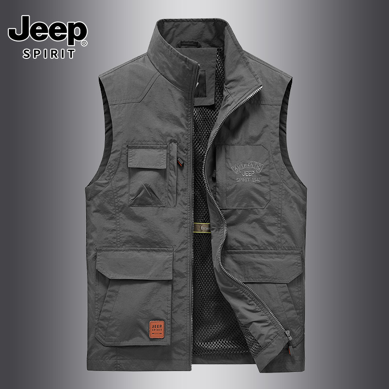 JEEP Jeep Men's Vest Autumn and Winter Casual Large Standing Collar Sweetheart Outdoor Fishing Photography Coat