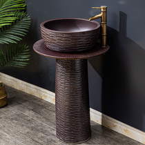 Retro column wash basin villa balcony floor-standing washbasin household integrated column basin outdoor pool