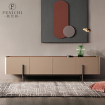 Italy imported saddle leather TV cabinet Walnut solid wood 2 meters living room floor cabinet Italian minimalist low cabinet furniture