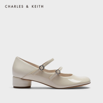 CHARLES&KEITH NEW CK1-61720086 LADY RETRO LACQUER LEATHER DOUBLE STUDS WITH MARY PRECIOUS SHOES SINGLE SHOES